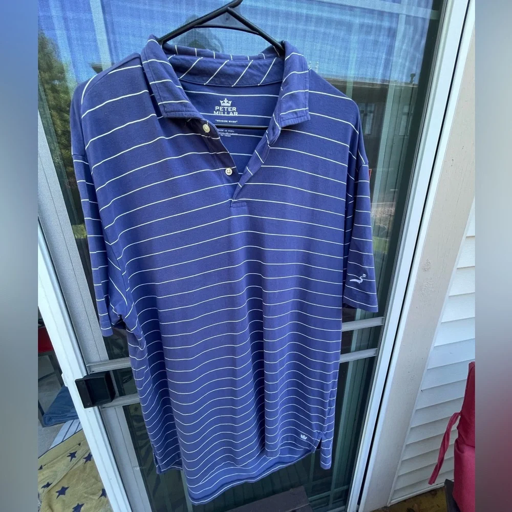 Peter Millar Seaside Wash Blue/White Striped Golf Polo. Men’s Large. Cotton. - Picture 2 of 6